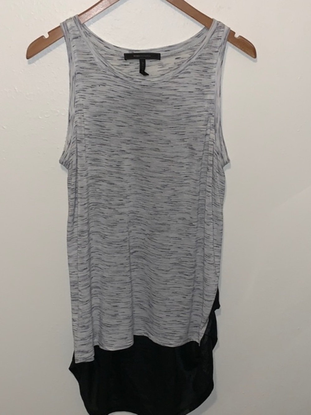 BCBGMaxAzria Harlow Tank Top Sateen Back High Low Heather Gray Black Sz Medium